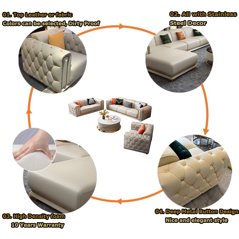 Luxury Home furniture Nordic leather Modular sectional couch Modern living room sofas