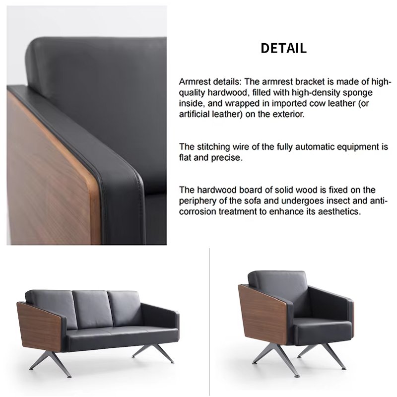 Wholesale Custom Business Negotiation Office Couch Leather Material 3-Seater Waiting Room Armchair Modern Furniture Office Sofa