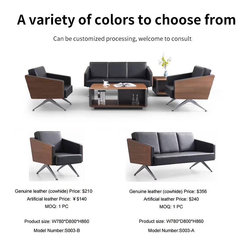 Wholesale Custom Business Negotiation Office Couch Leather Material 3-Seater Waiting Room Armchair Modern Furniture Office Sofa