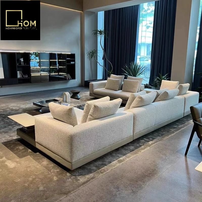 Italian Connolly Light Luxury Style Large Flat Leather Sofa for Villa Living Room Scandinavian Sponge Toffee Home Furniture