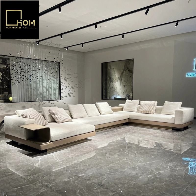 Italian Connolly Light Luxury Style Large Flat Leather Sofa for Villa Living Room Scandinavian Sponge Toffee Home Furniture
