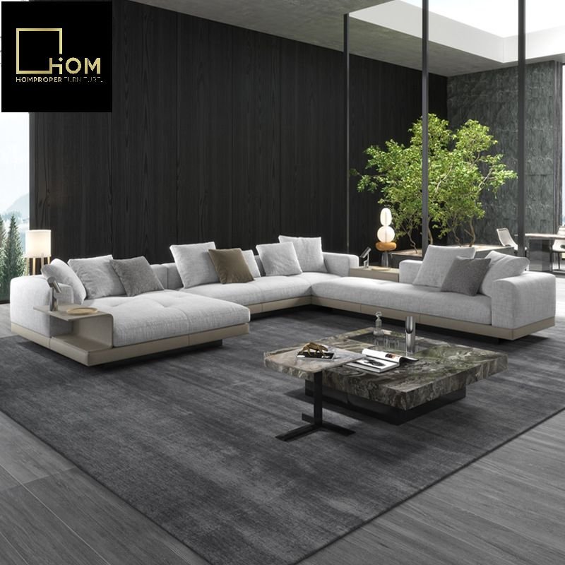 Italian Connolly Light Luxury Style Large Flat Leather Sofa for Villa Living Room Scandinavian Sponge Toffee Home Furniture