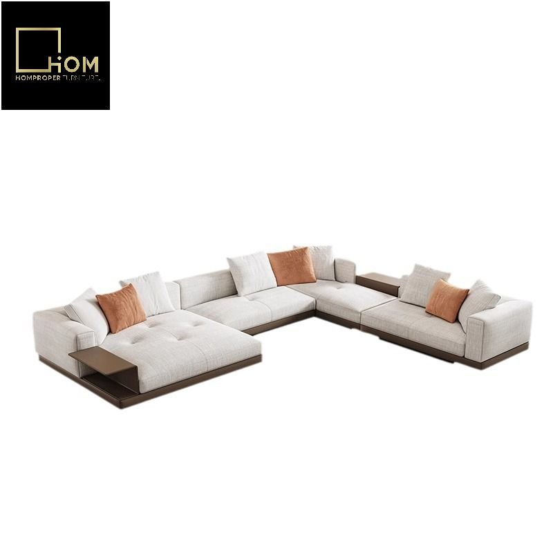 Italian Connolly Light Luxury Style Large Flat Leather Sofa for Villa Living Room Scandinavian Sponge Toffee Home Furniture