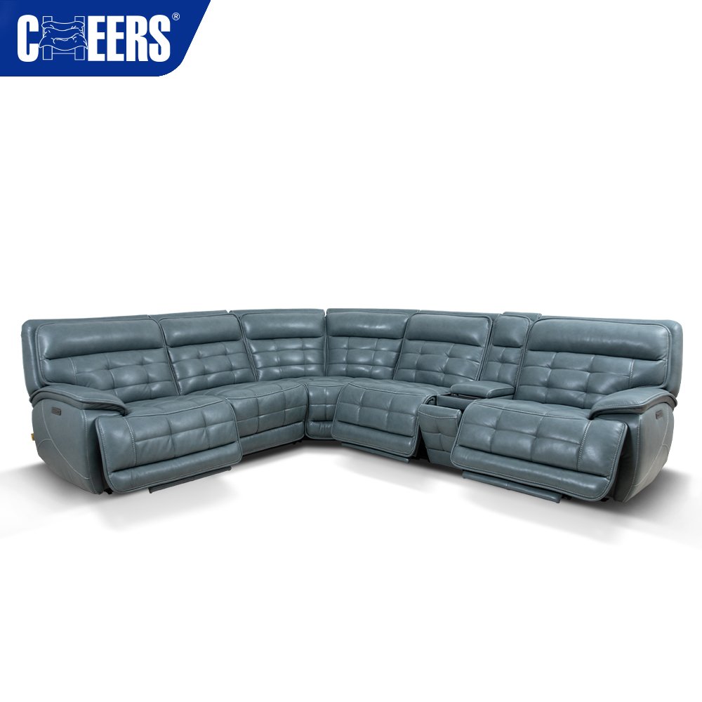 MANWAH CHEERS Modern Green Real Leather Recliner Furniture Power Reclinable Sectional Living Room Sofa
