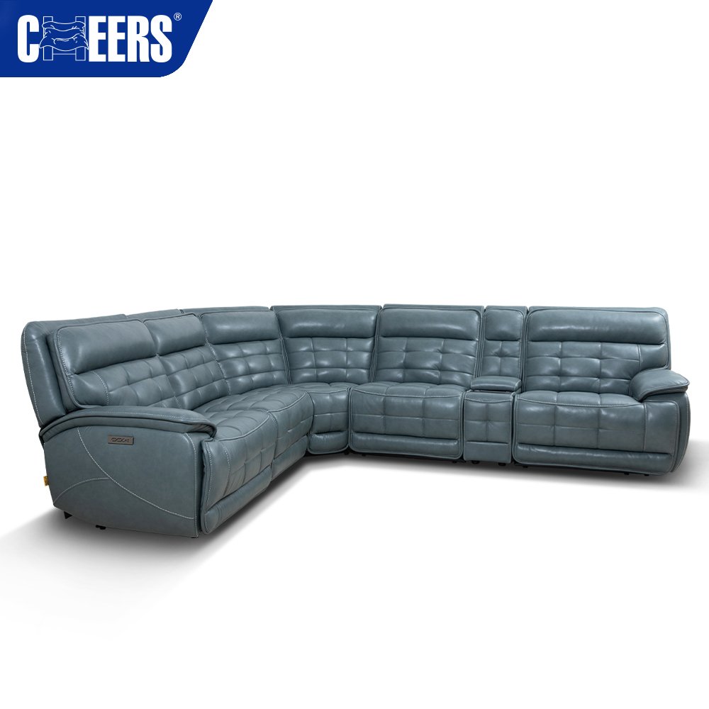MANWAH CHEERS Modern Green Real Leather Recliner Furniture Power Reclinable Sectional Living Room Sofa