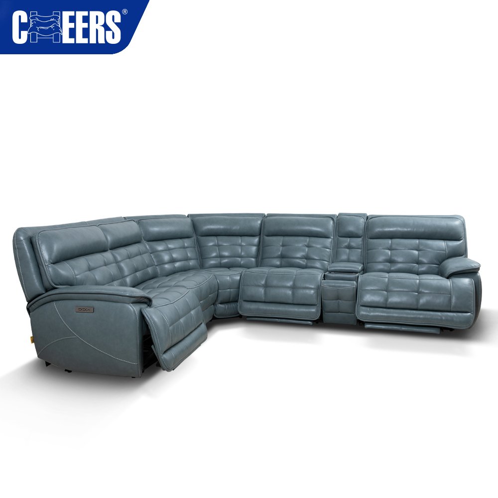 MANWAH CHEERS Modern Green Real Leather Recliner Furniture Power Reclinable Sectional Living Room Sofa