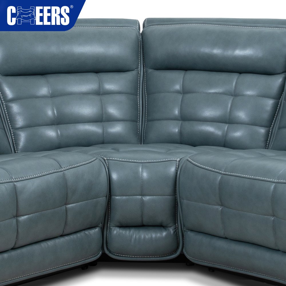 MANWAH CHEERS Modern Green Real Leather Recliner Furniture Power Reclinable Sectional Living Room Sofa