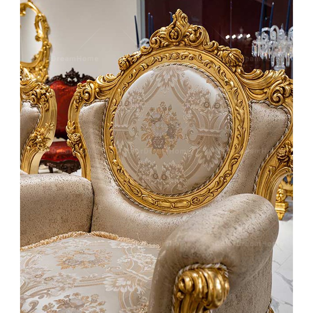Latest Hotel Wedding Sofa Royal Luxury Gold Wooden Carved Single Sofa Design One Seater Sofa Chair