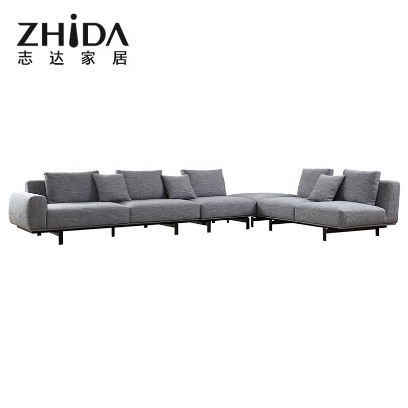 Zhida OEM factory custom made modern light grey big sectional sofa 4 3 2 seater for living room