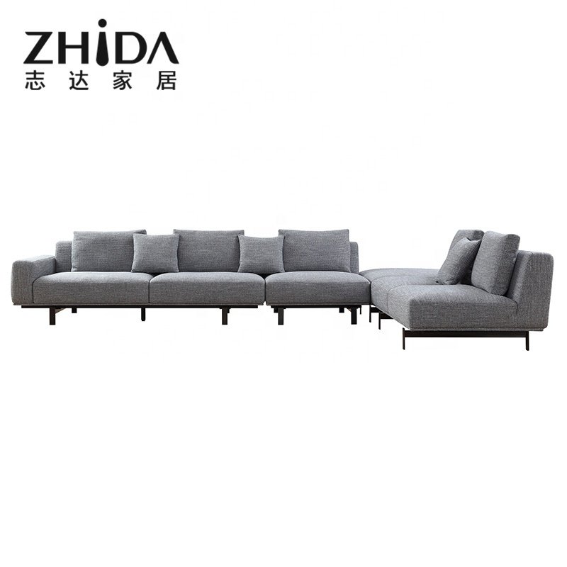 Zhida OEM factory custom made modern light grey big sectional sofa 4 3 2 seater for living room