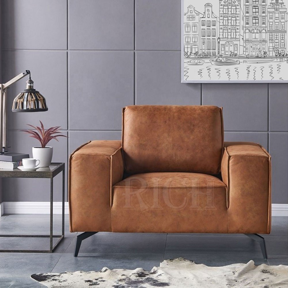 single seater mid century industrial distressed leather couch vintage european modern living room furniture leather sofa