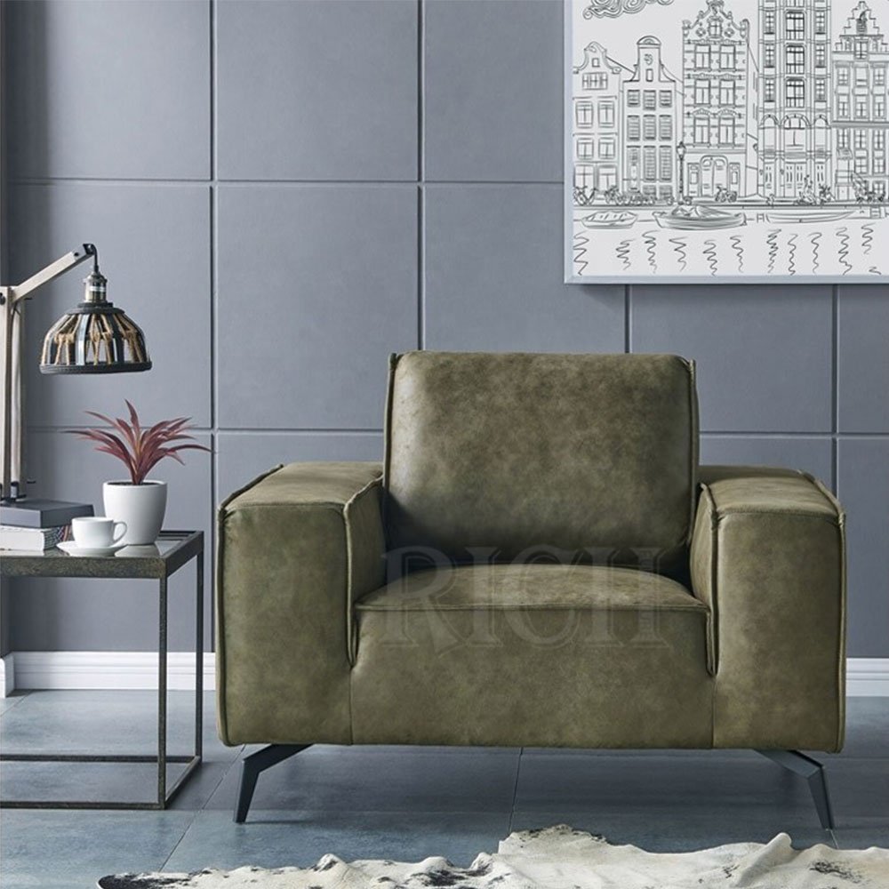 single seater mid century industrial distressed leather couch vintage european modern living room furniture leather sofa