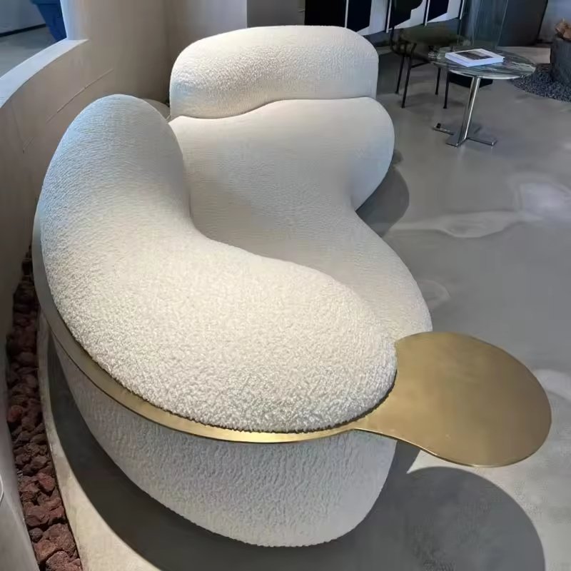 Italian Light Luxury Fashion Curved Lamb Fleece Three Person Sofa Model Room Pea Sofa