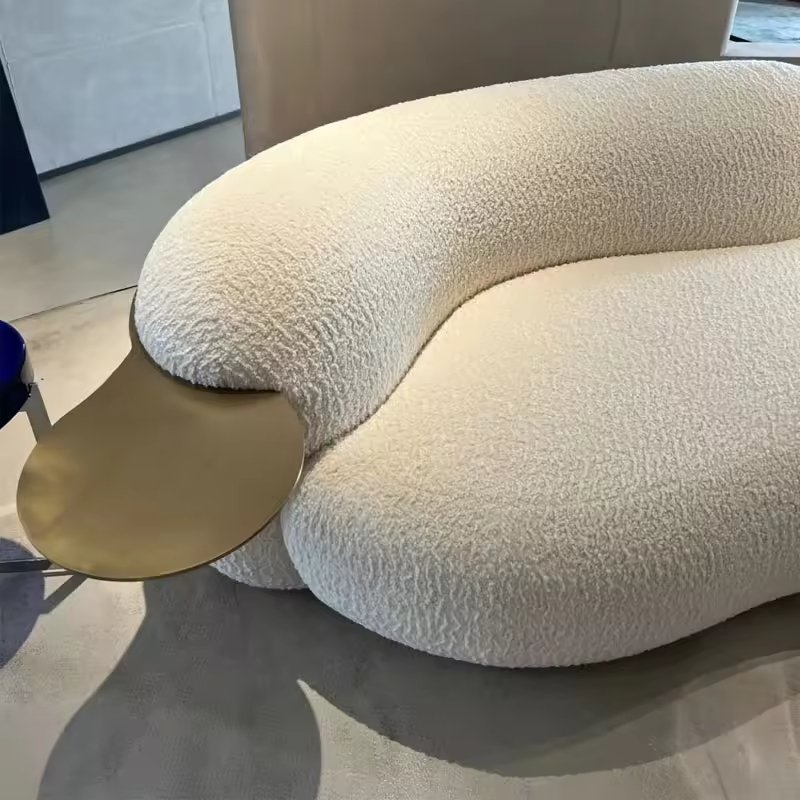 Italian Light Luxury Fashion Curved Lamb Fleece Three Person Sofa Model Room Pea Sofa