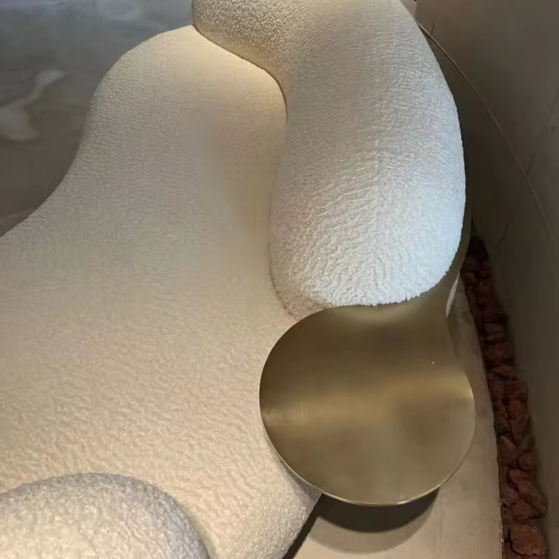 Italian Light Luxury Fashion Curved Lamb Fleece Three Person Sofa Model Room Pea Sofa