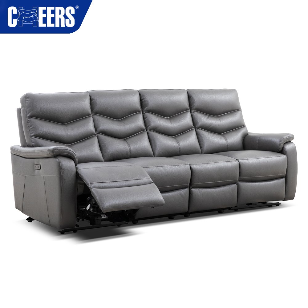 MANWAH CHEERS Euro Leather Upholstered Power Reclining Living Room Sofa 4 Seater Luxury Sofa Set Furniture