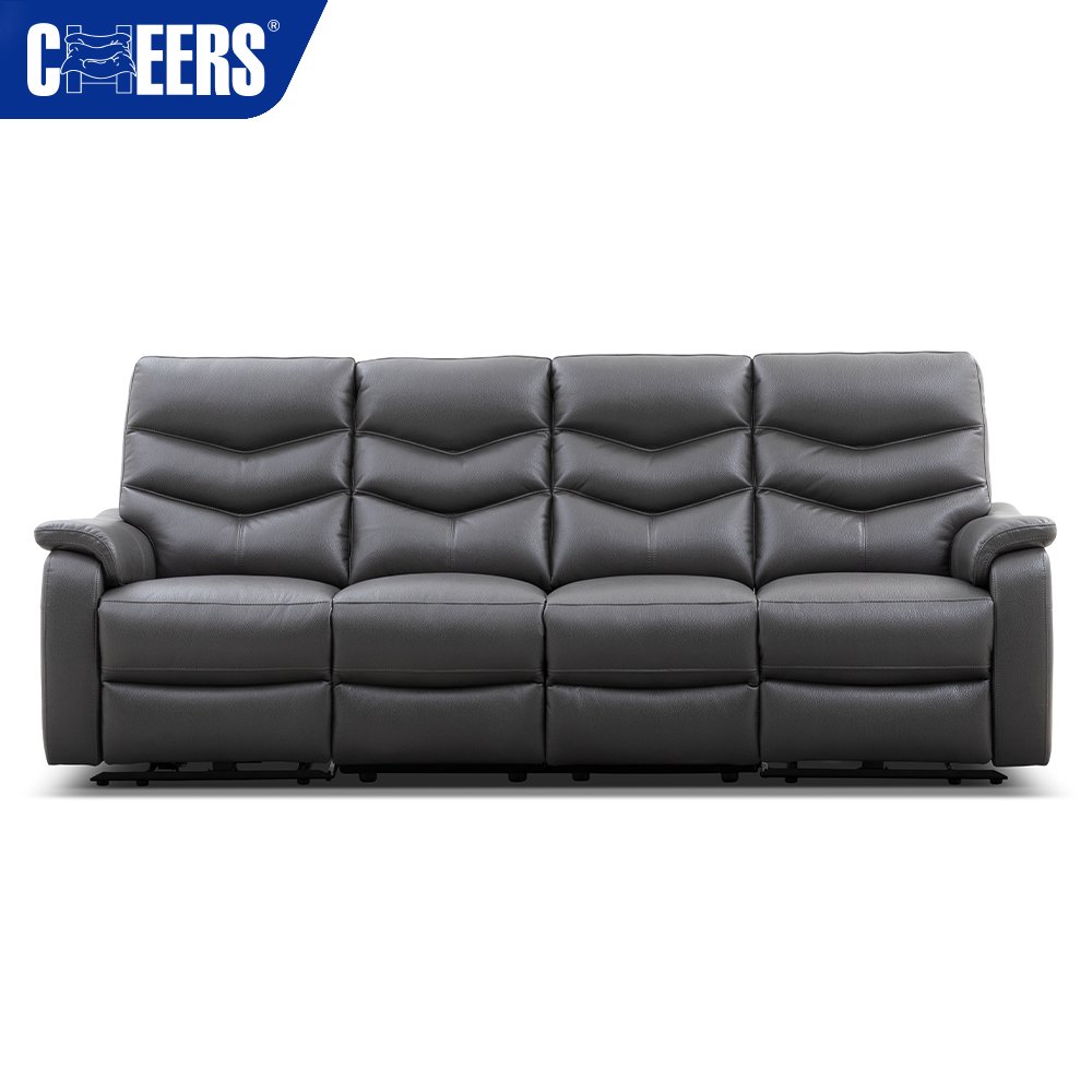 MANWAH CHEERS Euro Leather Upholstered Power Reclining Living Room Sofa 4 Seater Luxury Sofa Set Furniture