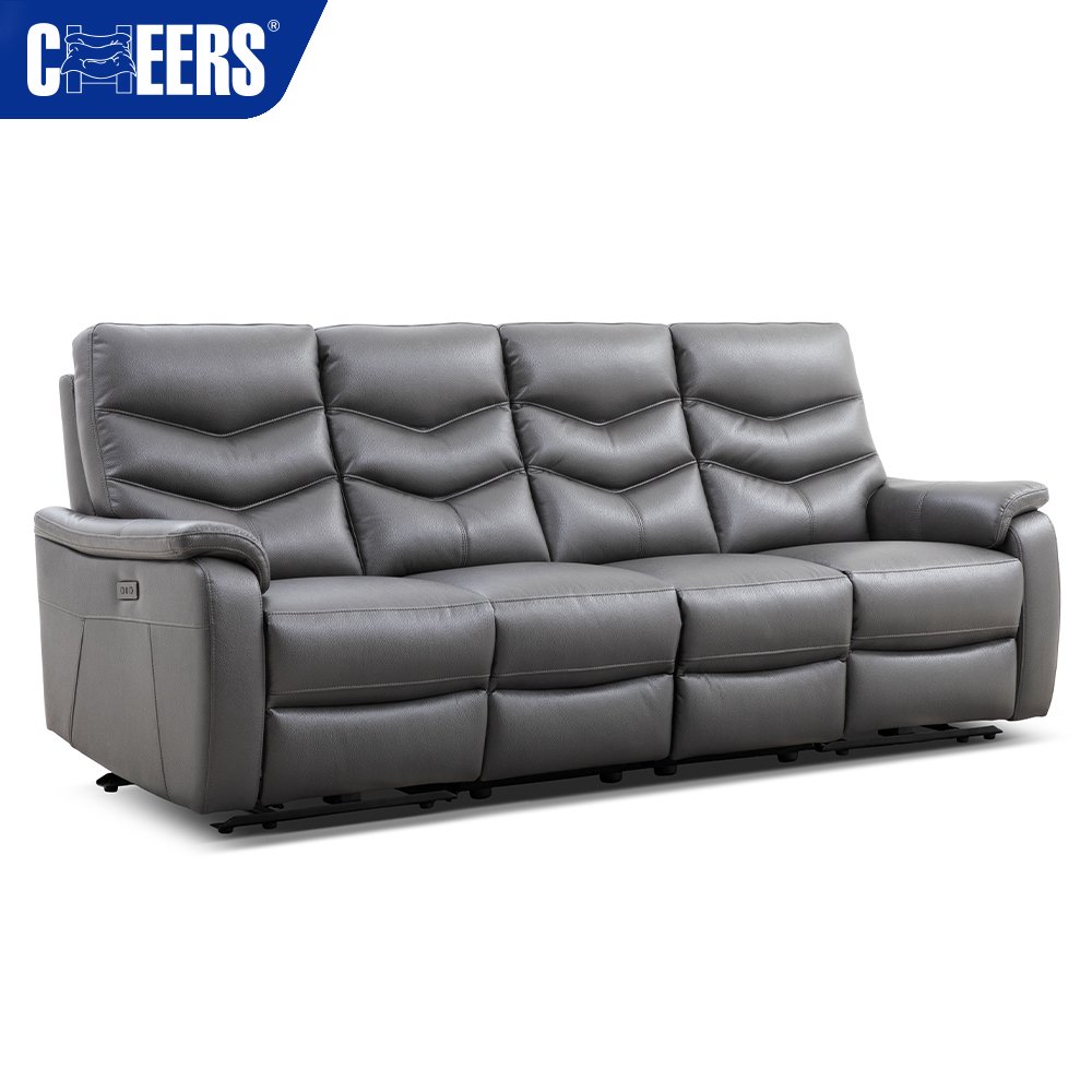 MANWAH CHEERS Euro Leather Upholstered Power Reclining Living Room Sofa 4 Seater Luxury Sofa Set Furniture