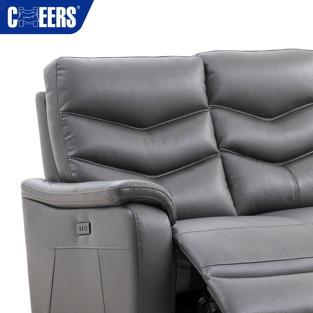 MANWAH CHEERS Euro Leather Upholstered Power Reclining Living Room Sofa 4 Seater Luxury Sofa Set Furniture