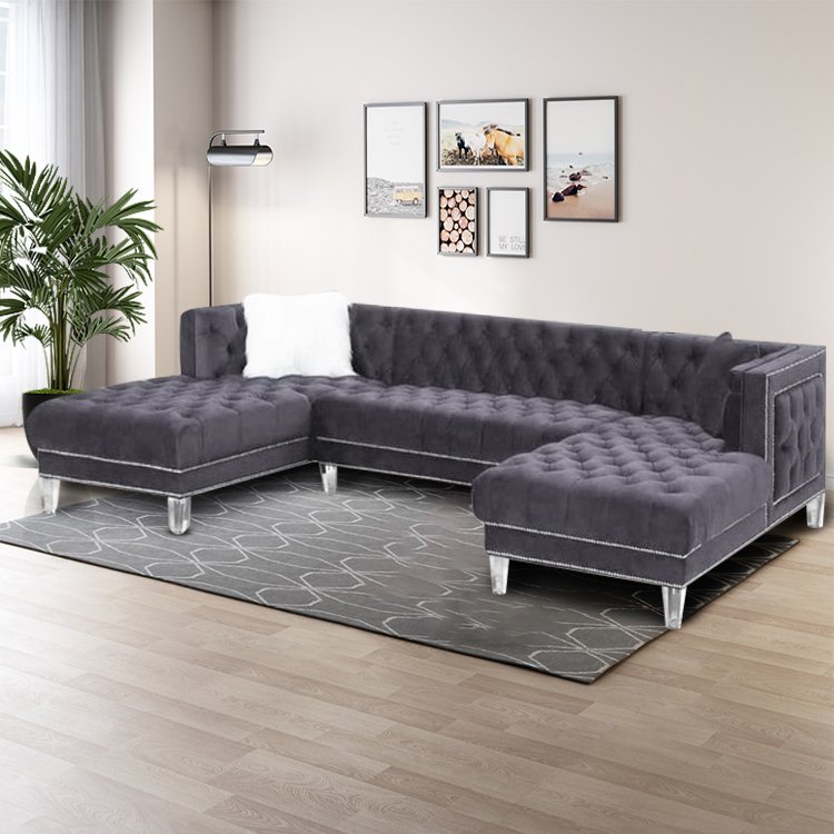Winforce Luxury velvet sofa set furniture 3 seater white leather living room Sofa couch cama modern design Chesterfield Sofa