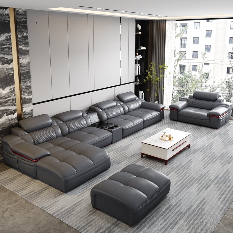 Modern multifunctional sofa light luxury leather sectional sofa couch with USB charging and bluetooth speaker
