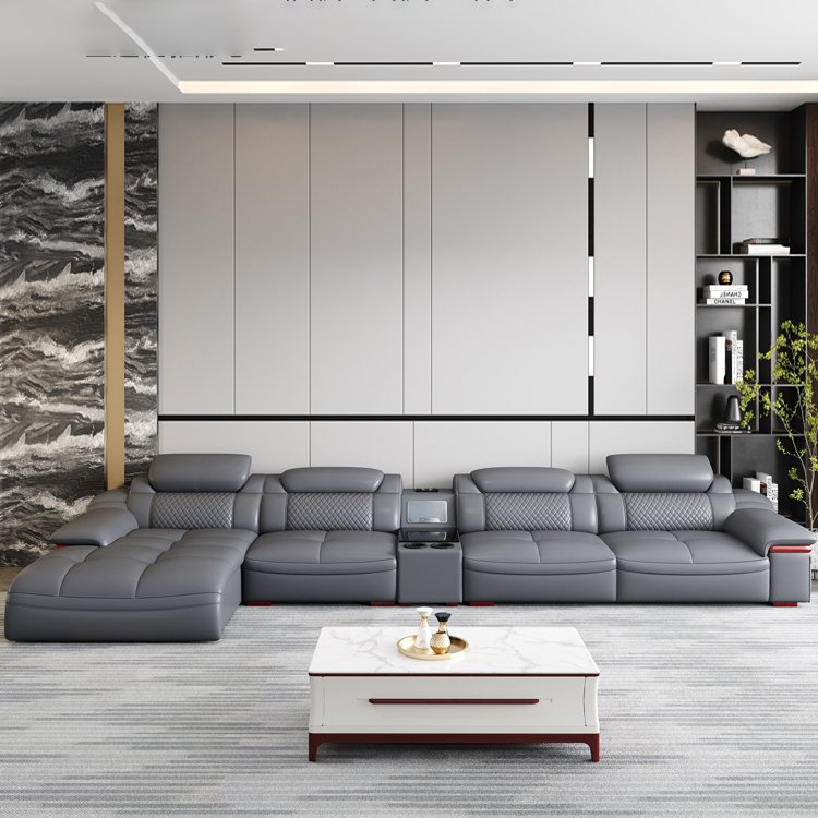 Modern multifunctional sofa light luxury leather sectional sofa couch with USB charging and bluetooth speaker