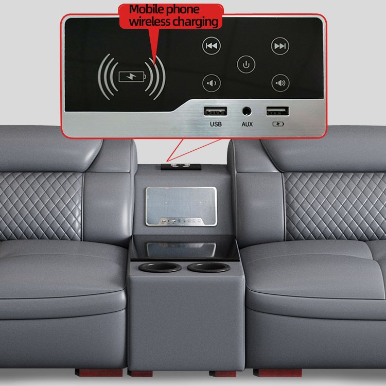 Modern multifunctional sofa light luxury leather sectional sofa couch with USB charging and bluetooth speaker