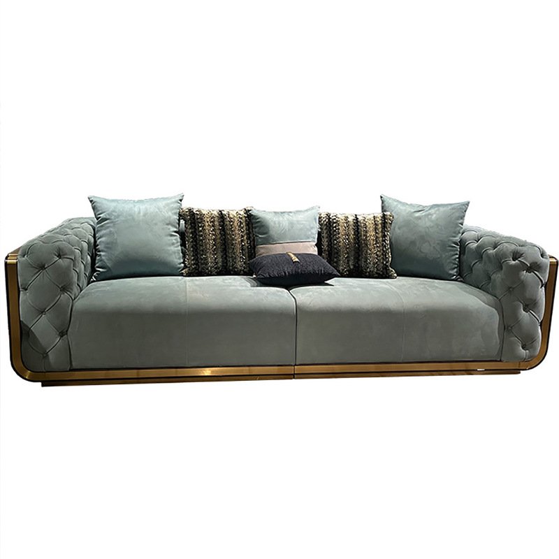Italian Style Luxury Frosted Leather Sofa Villa Modern Living Room Fabric Velvet Button Tufted Sofa Sets