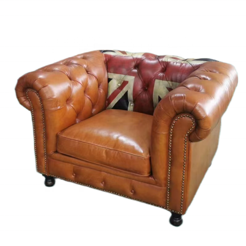 retro genuine leather union jack chesterfield sofa British flag back luxury classic 3 seater sofa for hotel VIP room guest room