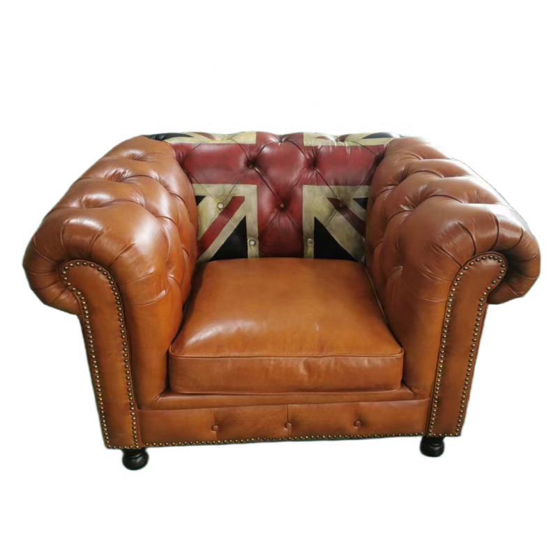 retro genuine leather union jack chesterfield sofa British flag back luxury classic 3 seater sofa for hotel VIP room guest room