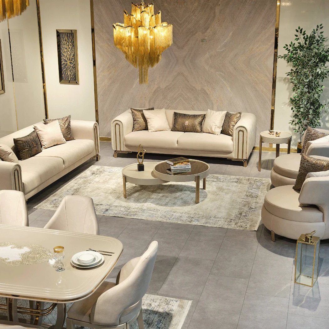 Luxury Stainless Steel Leg Chesterfield Sofa Velvet Upholstered Living Room Sofa Set Couch For Home Hotel Furniture
