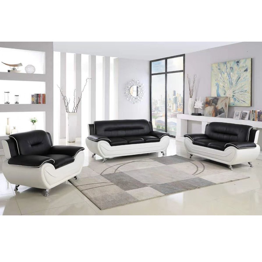 Hot Selling Black And White Comfortable Leather Sofa Living Room Reclining Sectional Sofa Set