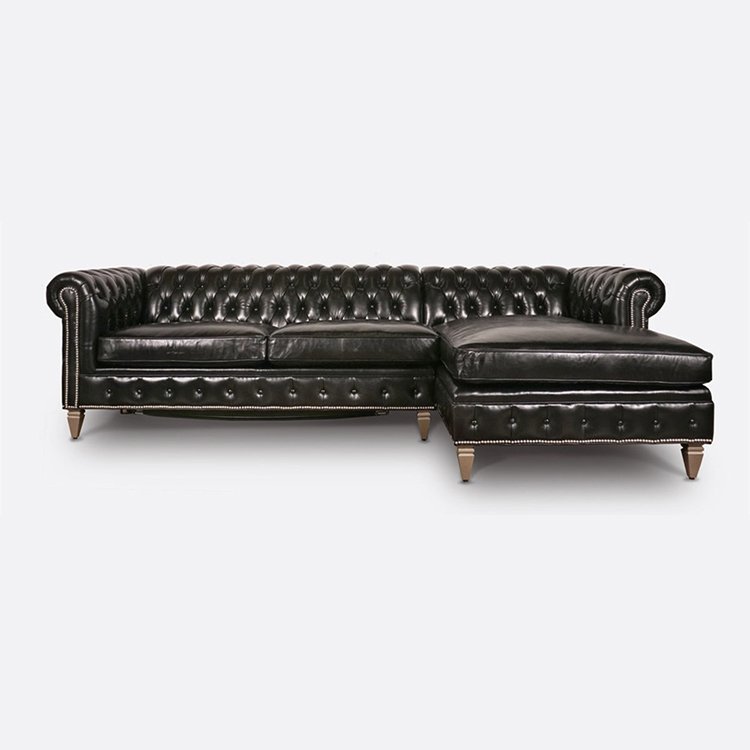Vintage Leather Brown Chesterfield Sofa Set L Shape Corner Sofa For Living Room