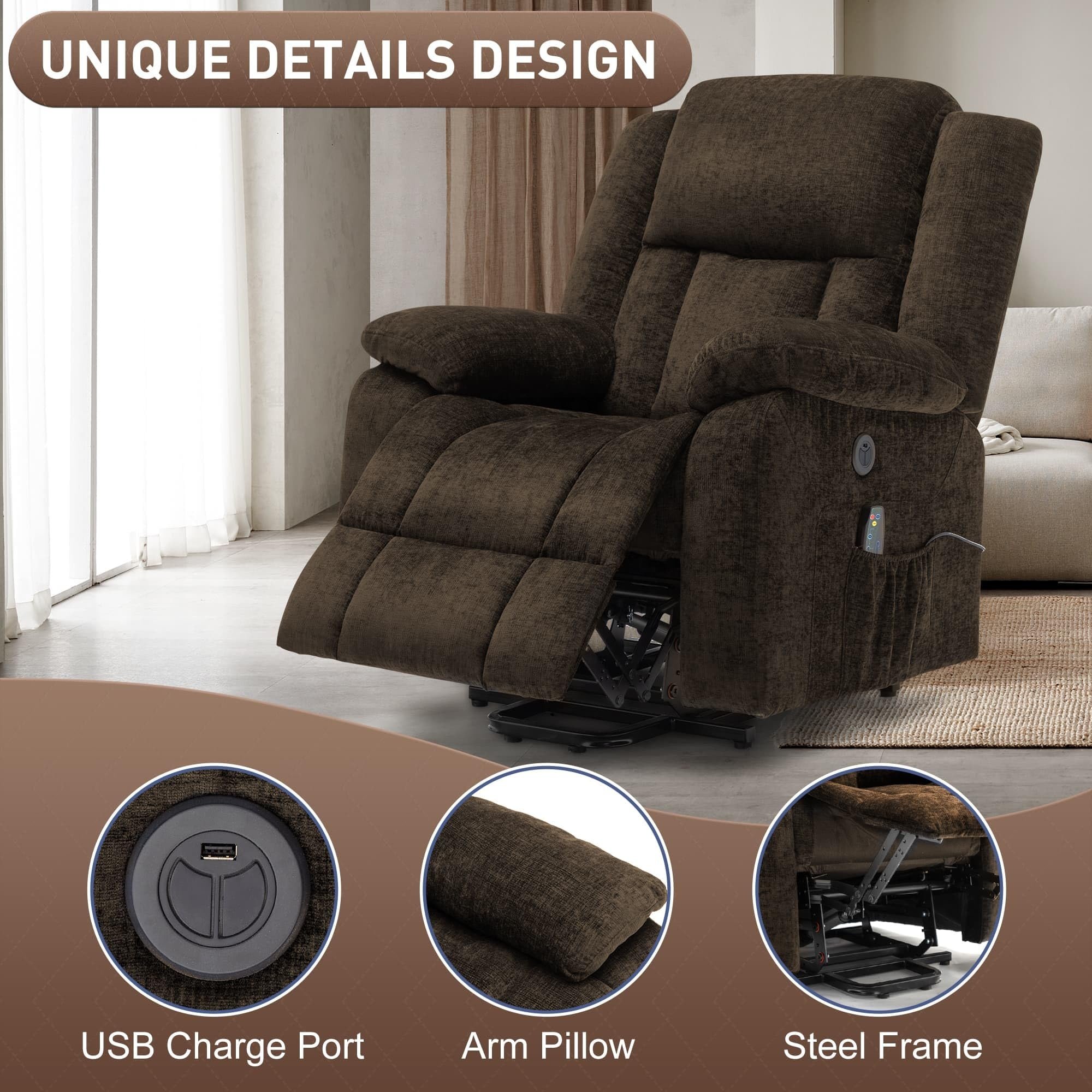 Factory custom wholesale Luxury Relax single sofa Loose Power Electric lift Massage Recliner Chair with USB port For Elderly
