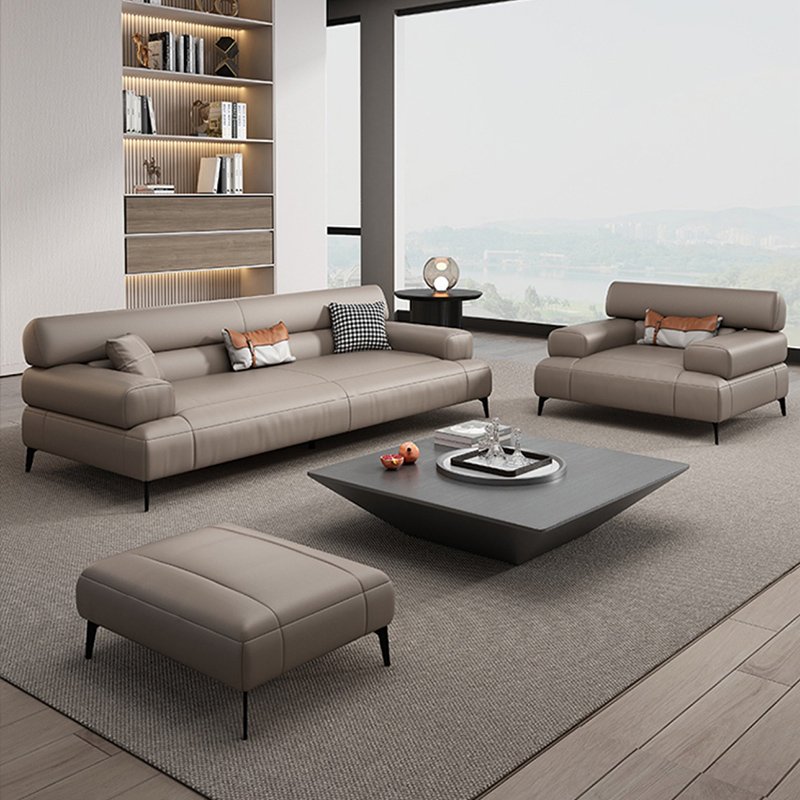 Italian Leather Office Sofa Simple and Modern Business Reception Set for Three for Living Room or Hotel