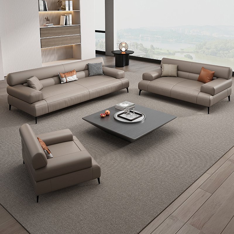 Italian Leather Office Sofa Simple and Modern Business Reception Set for Three for Living Room or Hotel