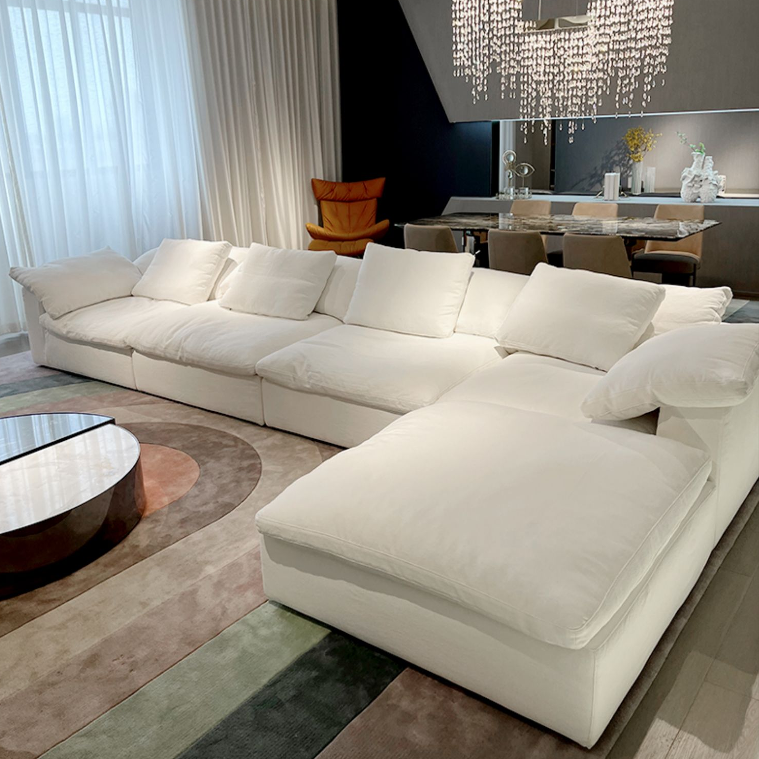 European style sofa set living room furniture white feather L shaped cum bed sectional couch sofa