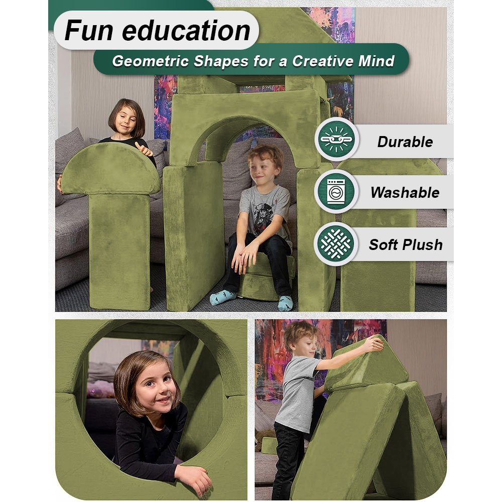 Kids Sofa Set High Density Foam Modular Kids Play Couch Creative Imagination 14 Modules Boost Children Fabric Foldable Bed