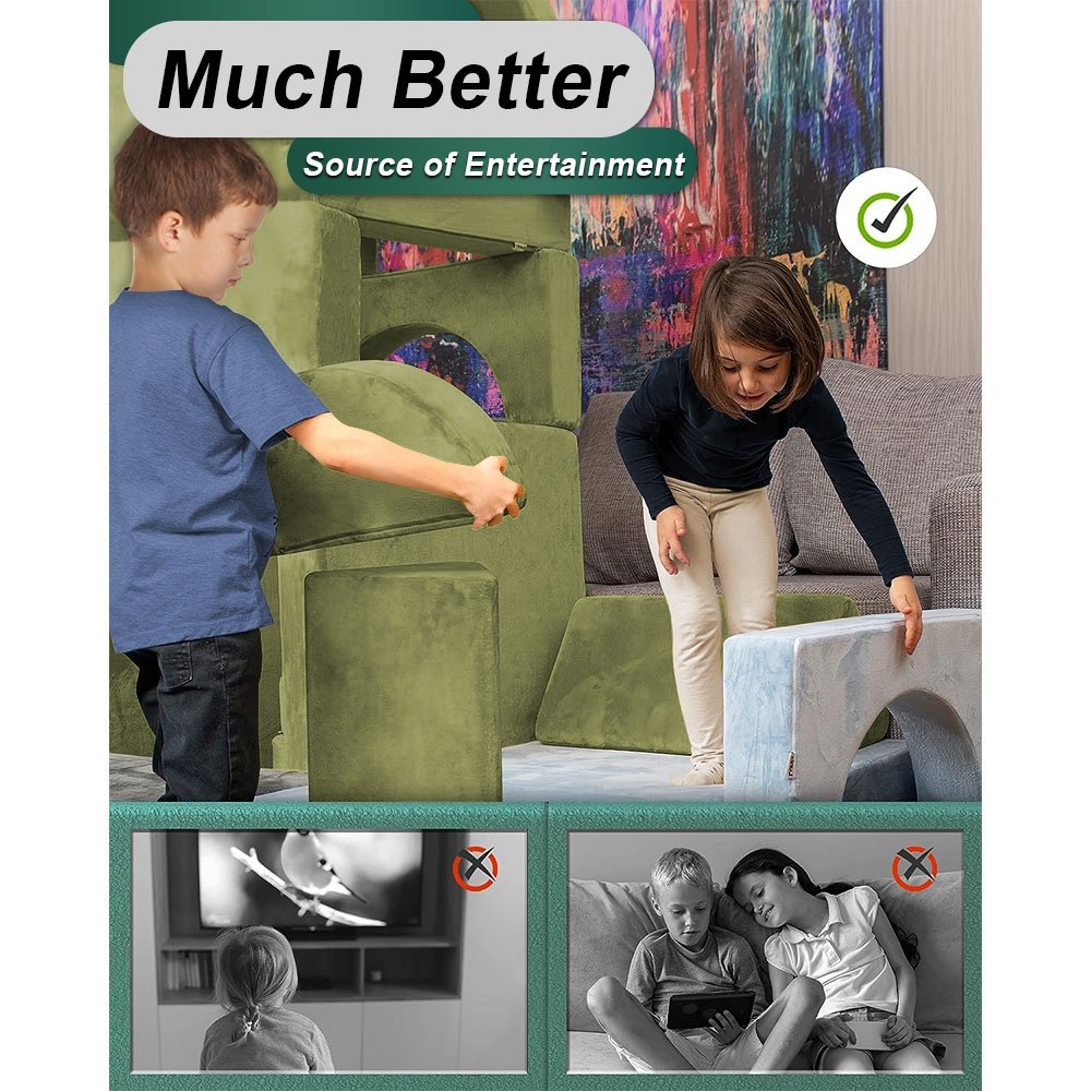 Kids Sofa Set High Density Foam Modular Kids Play Couch Creative Imagination 14 Modules Boost Children Fabric Foldable Bed