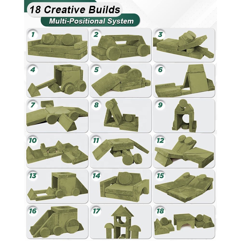 Kids Sofa Set High Density Foam Modular Kids Play Couch Creative Imagination 14 Modules Boost Children Fabric Foldable Bed