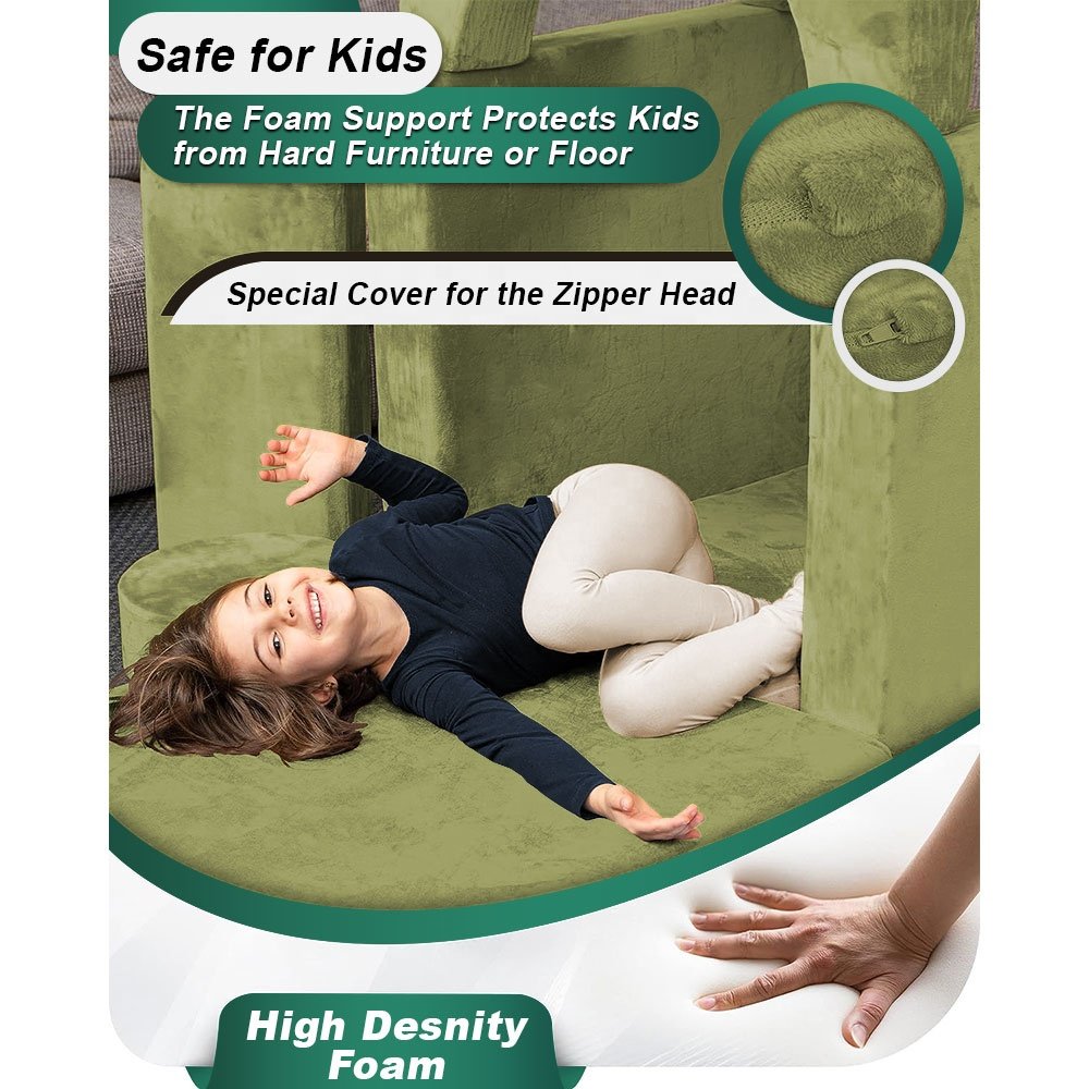 Kids Sofa Set High Density Foam Modular Kids Play Couch Creative Imagination 14 Modules Boost Children Fabric Foldable Bed