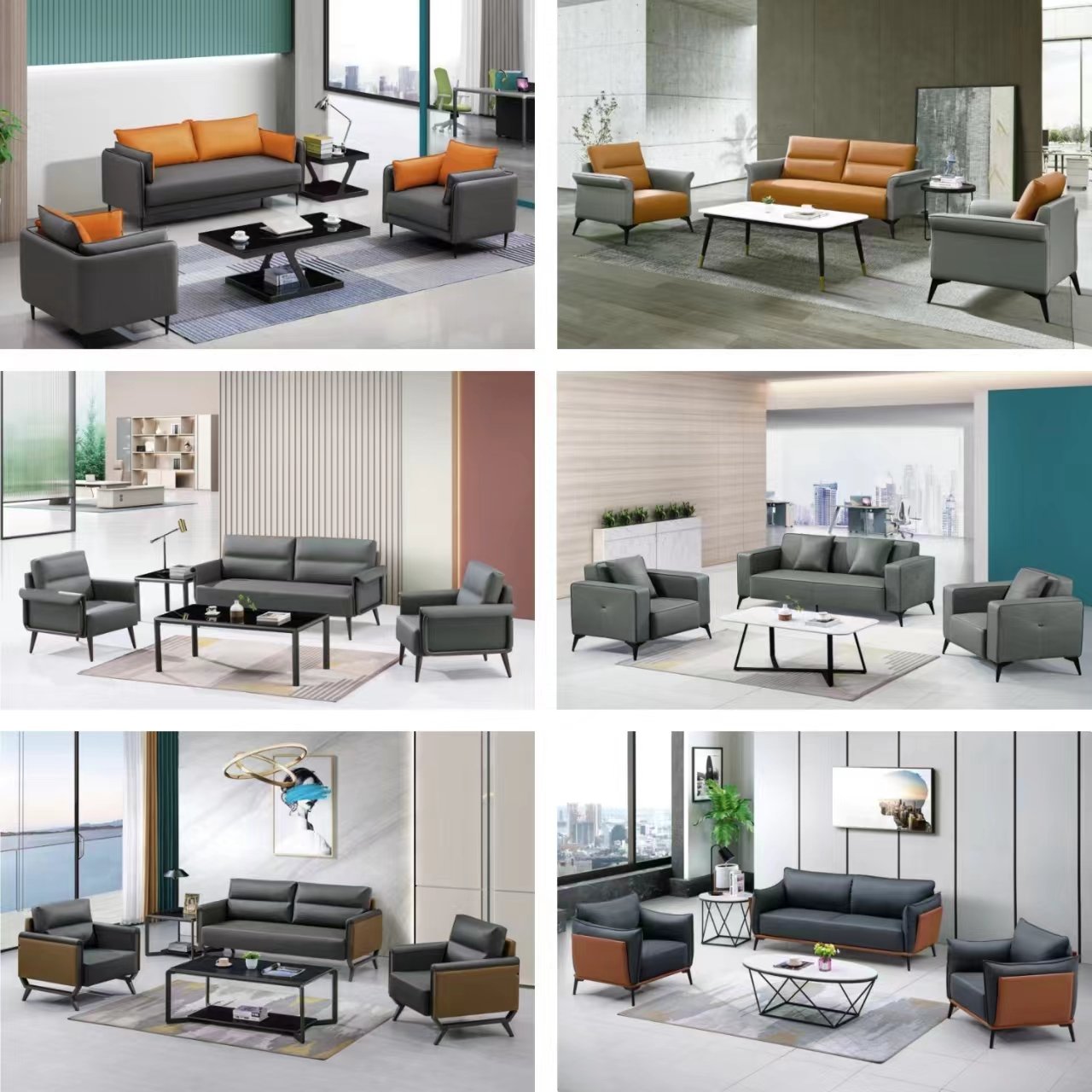 Modern simple living room sofa best price genuine leather sofa with coffee table set office sofa furniture synthetic leather