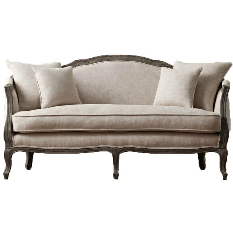 Farmhouse American antique wood sectional carved sofa set for home living room furniture