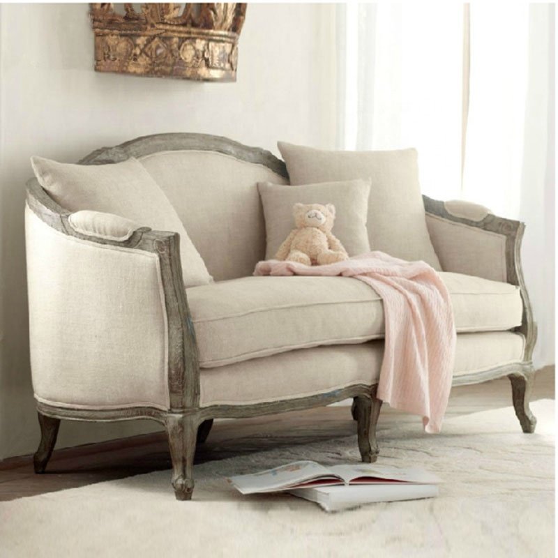 Farmhouse American antique wood sectional carved sofa set for home living room furniture