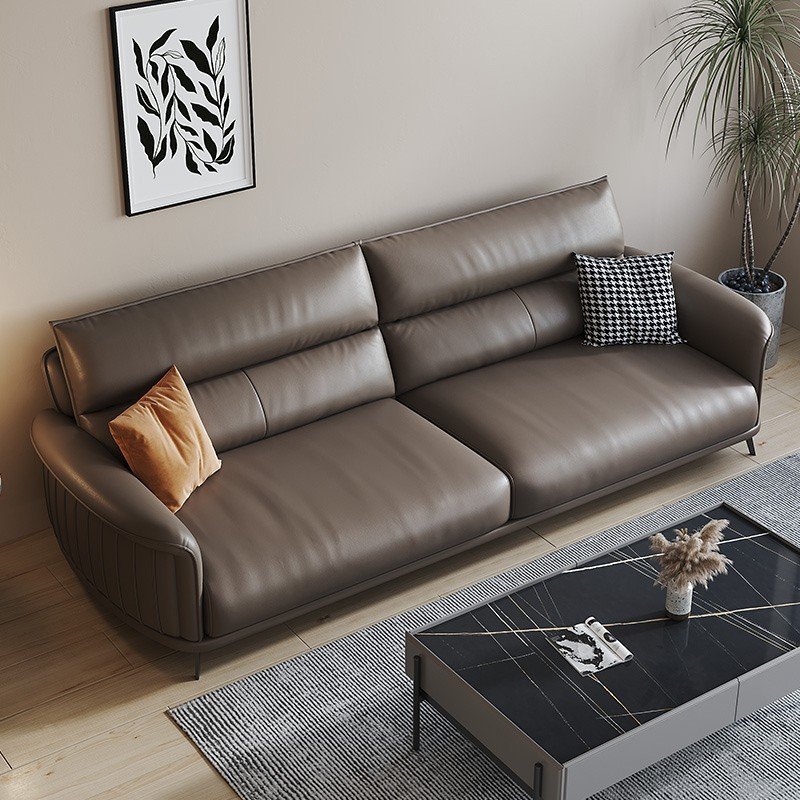 Italian Leather Minimalist Modern Office Sofa Three-Seater for Company Business or Villa Reception Leisure Use