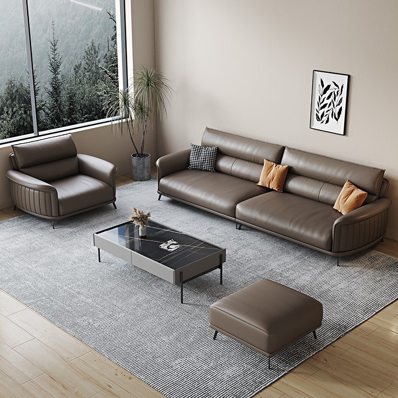 Italian Leather Minimalist Modern Office Sofa Three-Seater for Company Business or Villa Reception Leisure Use