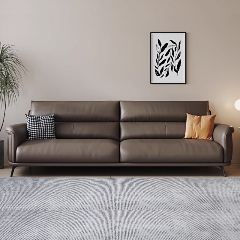 Italian Leather Minimalist Modern Office Sofa Three-Seater for Company Business or Villa Reception Leisure Use