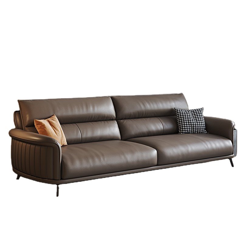 Italian Leather Minimalist Modern Office Sofa Three-Seater for Company Business or Villa Reception Leisure Use