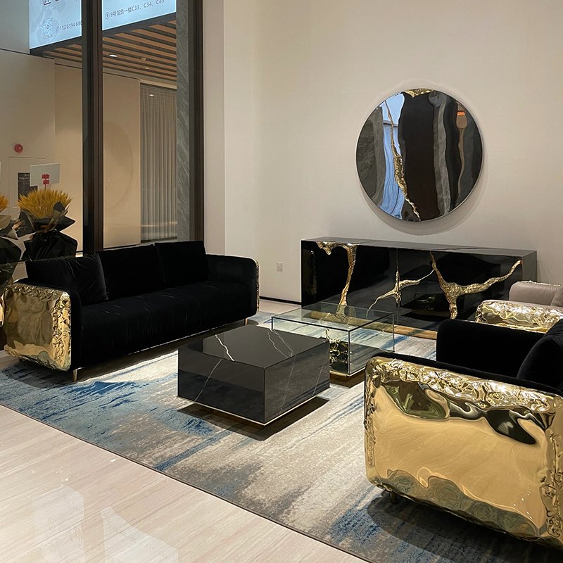 High-end luxury sectional sofa set furniture post-modern gold color armchairs pure copper living room sofas