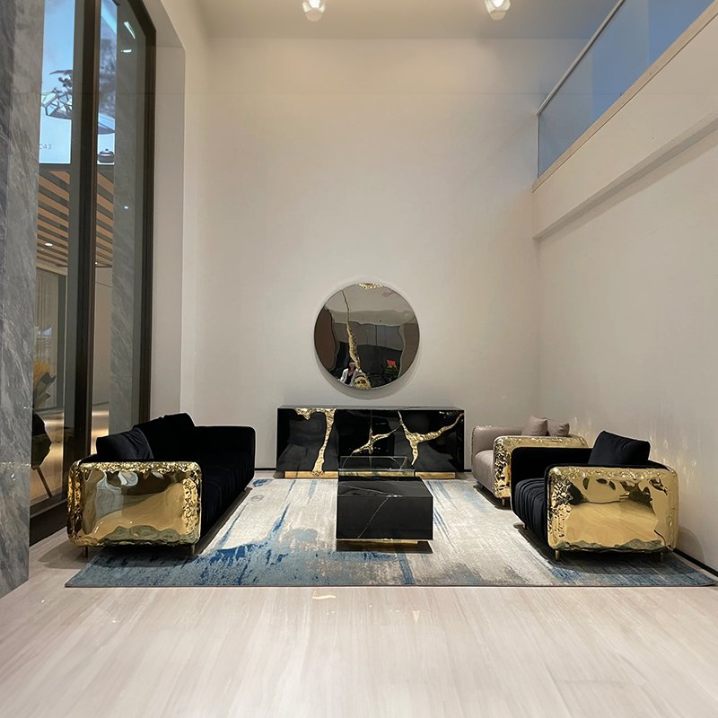 High-end luxury sectional sofa set furniture post-modern gold color armchairs pure copper living room sofas